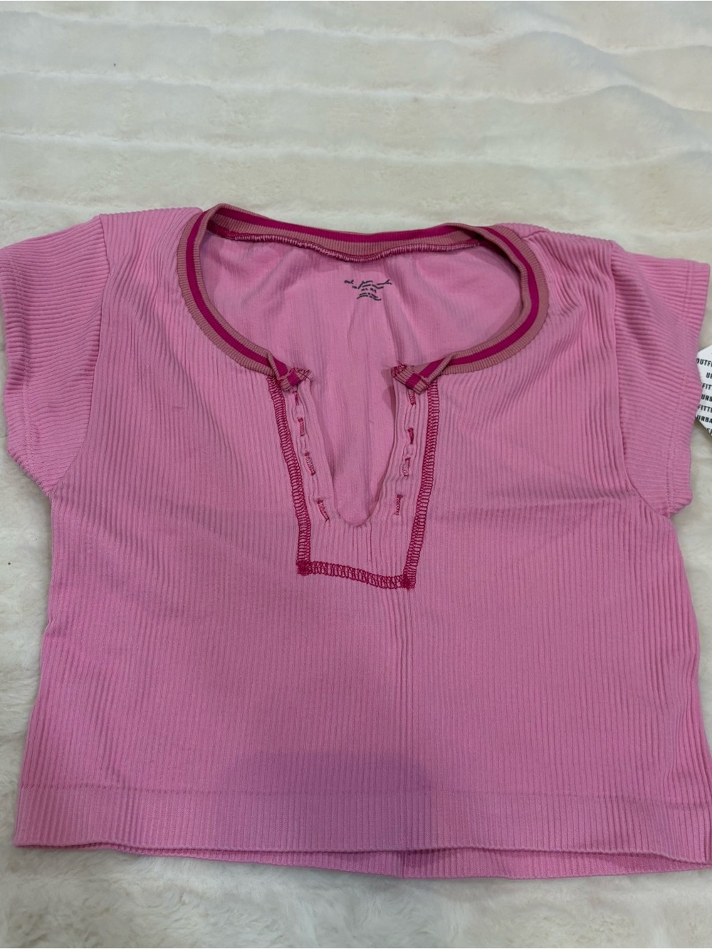 Urban Outfitters Pink Ribbed Crop Top with Contrast Trim